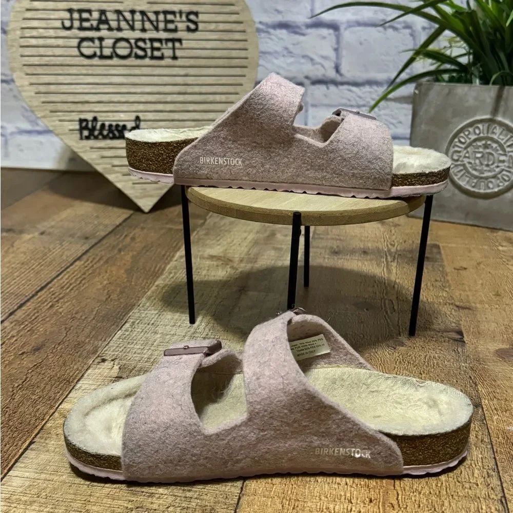 Birkenstock ARIZONA Double WOOL SLIDE Sandal Blush Pink Unisex 34‎ narrow